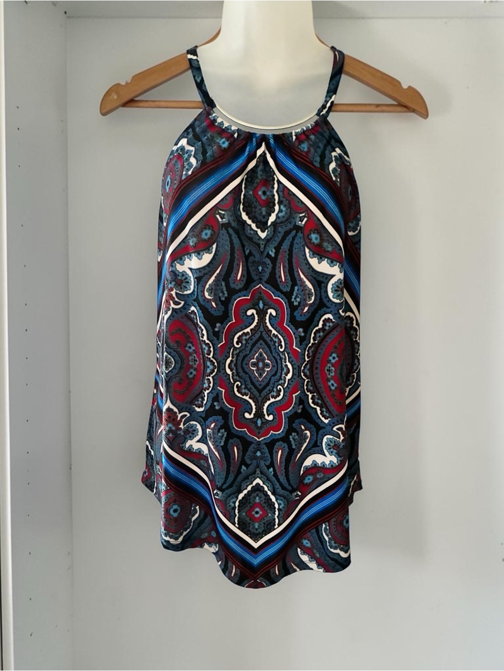 INC International Concepts Paisley Halter Cami in Navy, Burgundy and Cream